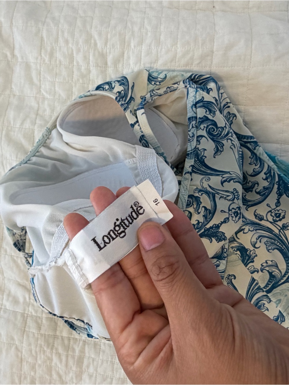 Longitude Blue And White Paisley Swimdress View 4